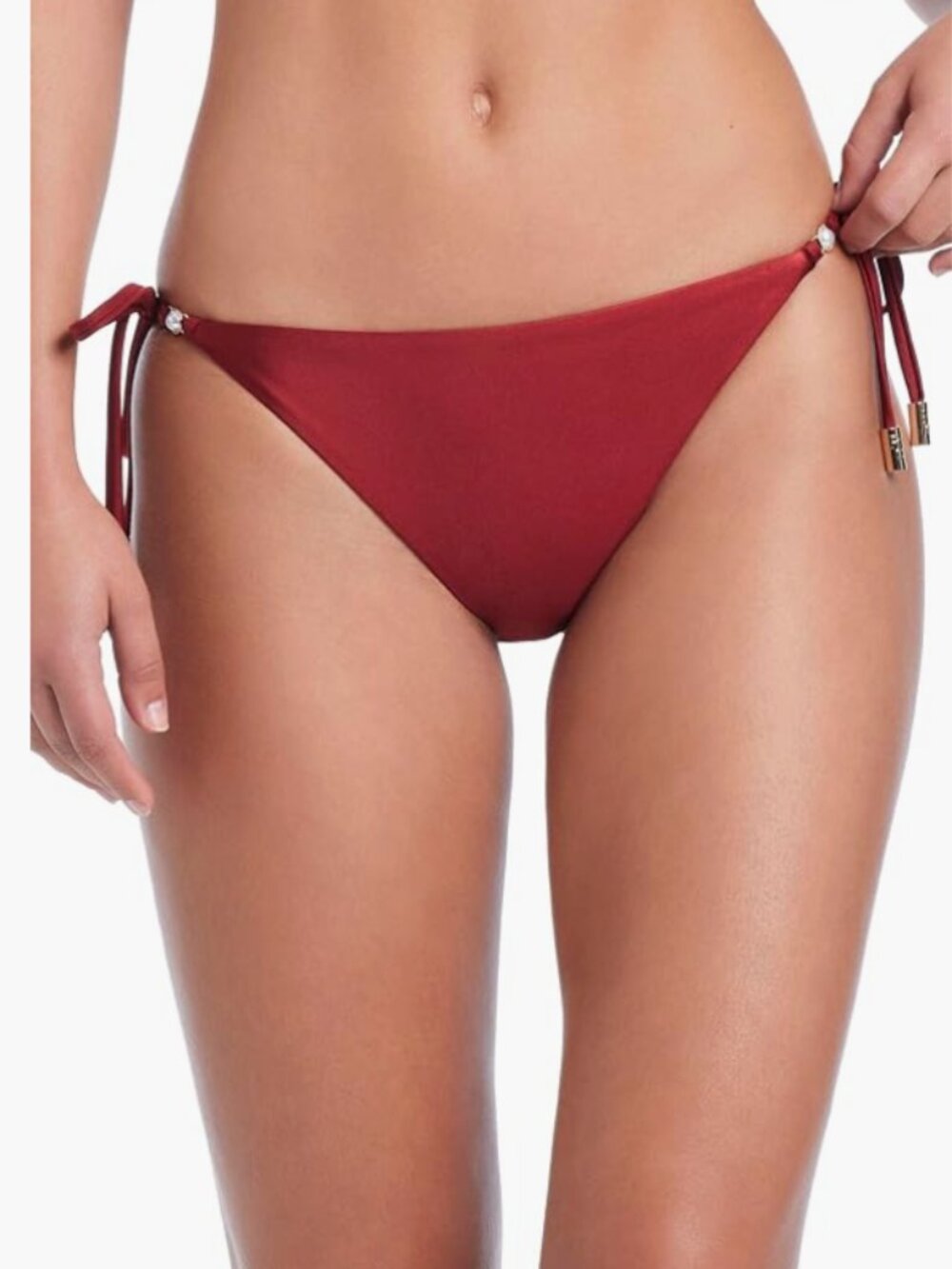 Red Carter Women's Faux Pearl Tie Side Bikini Bottom Swim Shiraz Size L 7735